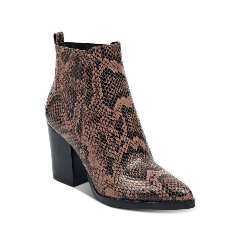 MARC FISHER Womens Beige Snake Skin Alva Toe Block Heel Leather Booties 8.5 M